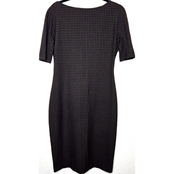 Zara Checkered Gingham Shift Dress Large Black Green Tartan Pencil Half Sleeve - Picture 1 of 15